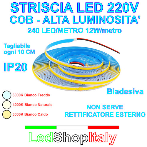 Striscia led 220v cob 12w - 220v,